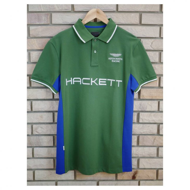 HACKETT ASTON MARTIN RACING Duo-tone cotton-blend short-sleeved polo shirt