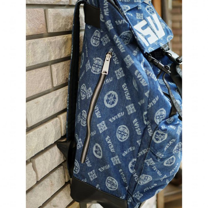EVISU Kamon and Logo Jacquard Denim Backpack
