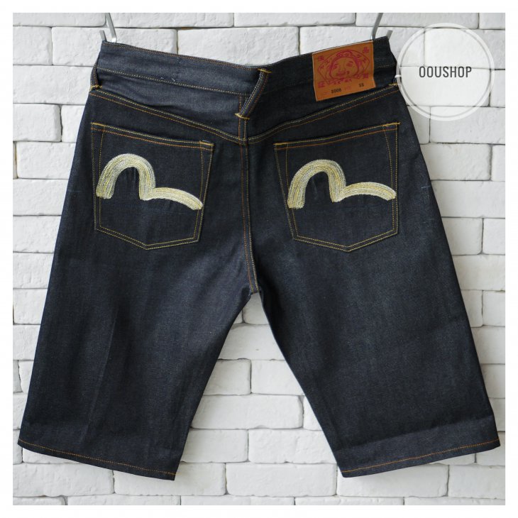 EVISU GOLD SEAGULL EMBROIDERED DENIM SHORTS