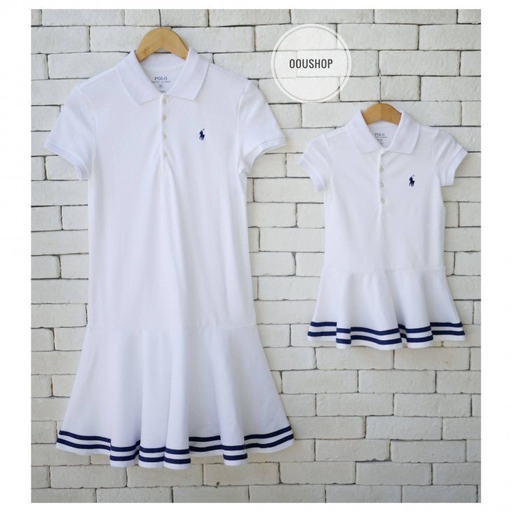 POLO RALPH LAUREN GIRLS STRIPED STRETCH MESH POLO DRESS