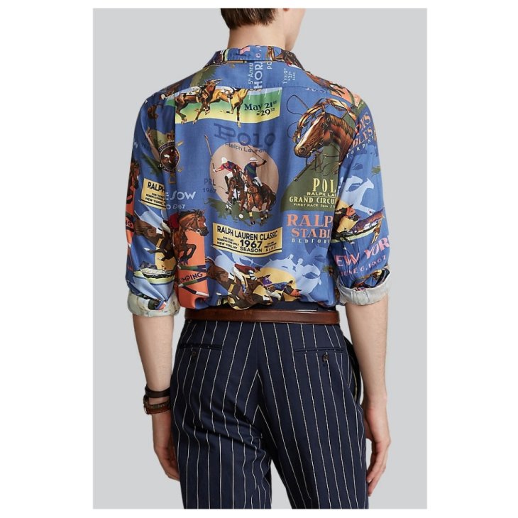 POLO RALPH LAUREN CLASSIC FIT EQUESTRIAN PRINT CAMP SHIRT