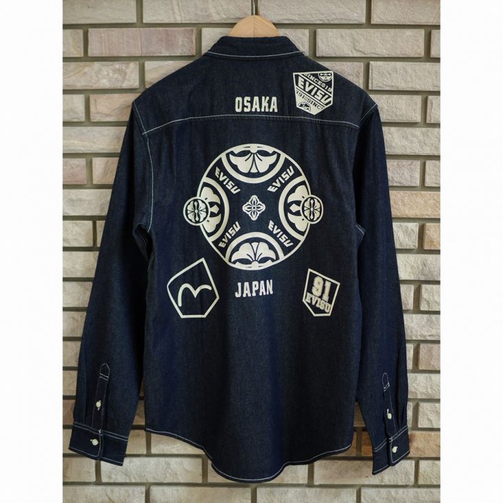 EVISU Denim Shirt with Multi-pocket Print