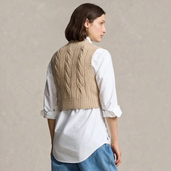 POLO RALPH LAUREN WOMEN CROPPED CABLE WOOL-CASHMERE SWEATER