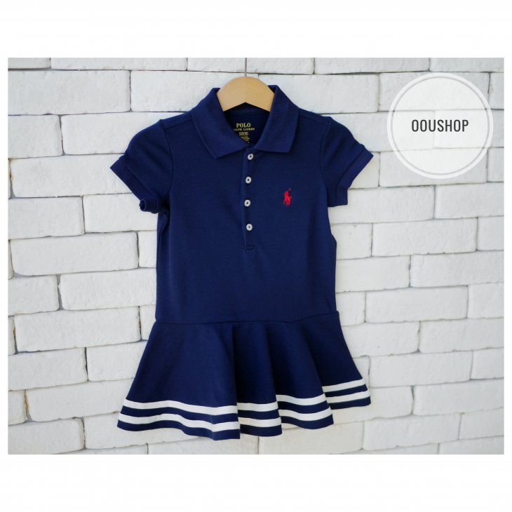POLO RALPH LAUREN KIDS STRIPED STRETCH MESH POLO DRESS