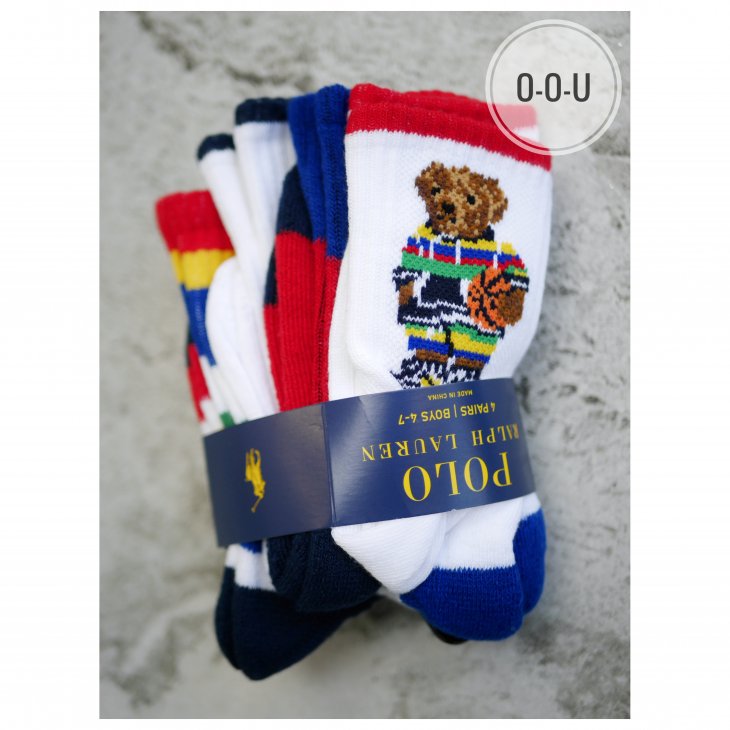 POLO RALPH LAUREN KIDS POLO BEAR CREW SOCK 4-PACK