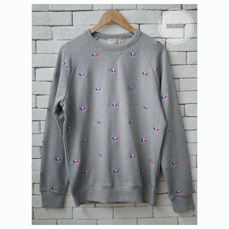 MAISON KITSUNE ALL-OVER TRICOLOR FOX EMBROIDERY SWEATSHIRT