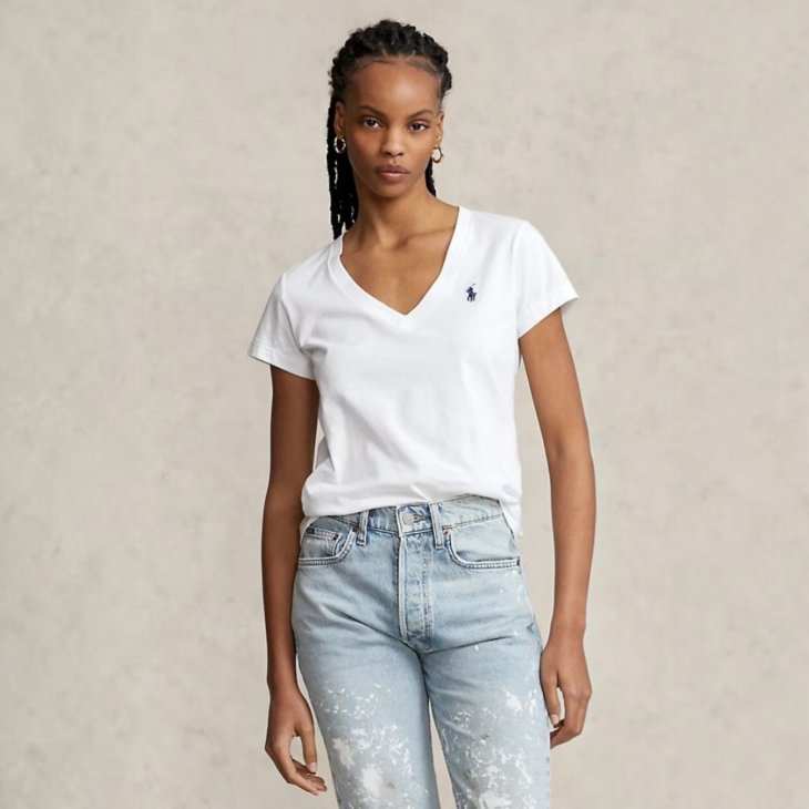 POLO RALPH LAUREN WOMEN COTTON JERSEY V-NECK TEE