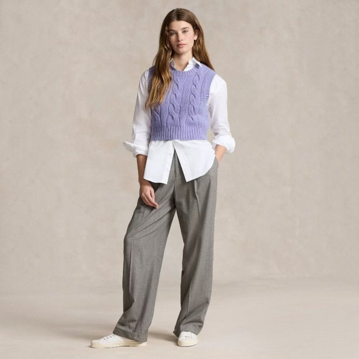 POLO RALPH LAUREN WOMEN CROPPED CABLE WOOL-CASHMERE SWEATER