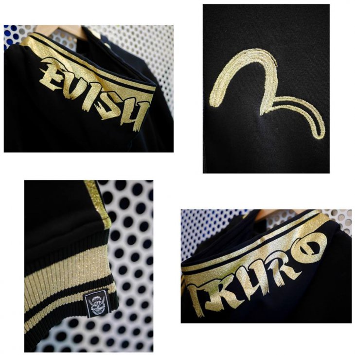 EVISU KURO ZIP-UP HOODIE WITH GLITTER STRIPES PRINT