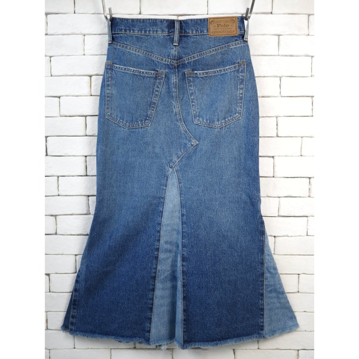 POLO RALPH LAUREN DECONSTRUCTED PATCHWORK DENIM SKIRT