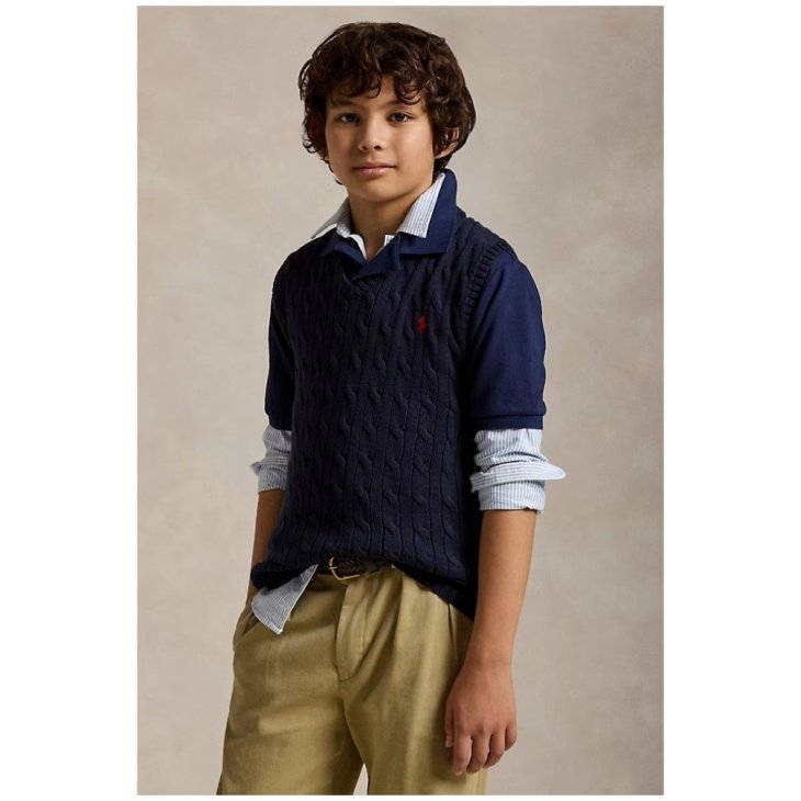 POLO RALPH LAUREN BOYS CABLE KNIT COTTON SWEATER VEST