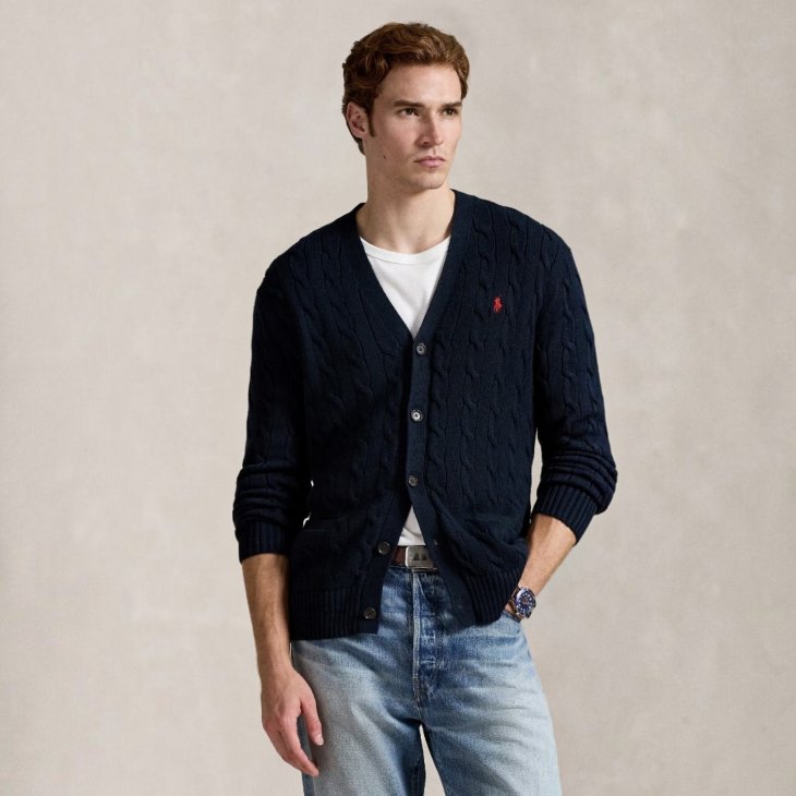 POLO RALPH LAUREN CABLE-KNIT WOOL-CASHMERE CARDIGAN