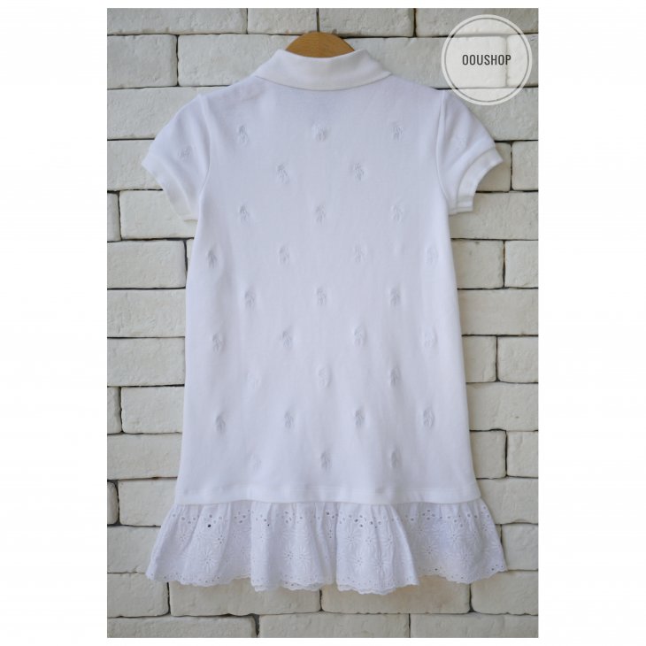 POLO RALPH LAUREN ALLOVER PONY KIDS EYELET STRETCH MESH POLO DRESS