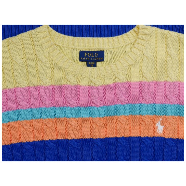 POLO RALPH LAUREN GIRLS STRIPED COTTON SHORT SLEEVE SWEATER