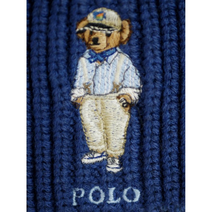 POLO RALPH LAUREN POLO BEAR MARLED COTTON-BLEND BEANIE