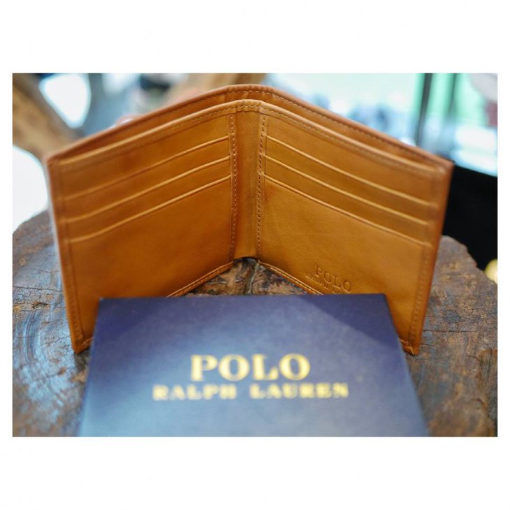 POLO RALPH LAUREN MEN\'S BROWN PEBBLE LEATHER WALLET
