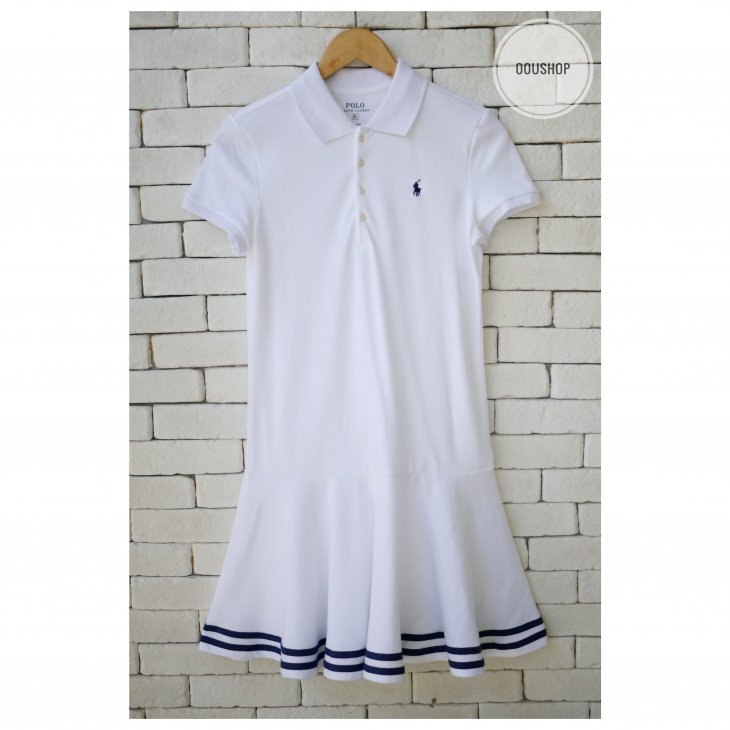 POLO RALPH LAUREN GIRLS STRIPED STRETCH MESH POLO DRESS