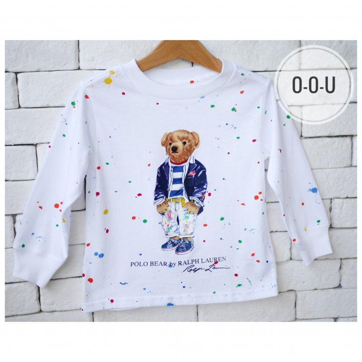 POLO RALPH LAUREN POLO BEAR KIDS PAINT SPLATTER LONG-SLEEVE T-SHIRT