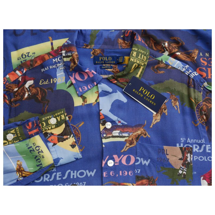 POLO RALPH LAUREN CLASSIC FIT EQUESTRIAN PRINT CAMP SHIRT