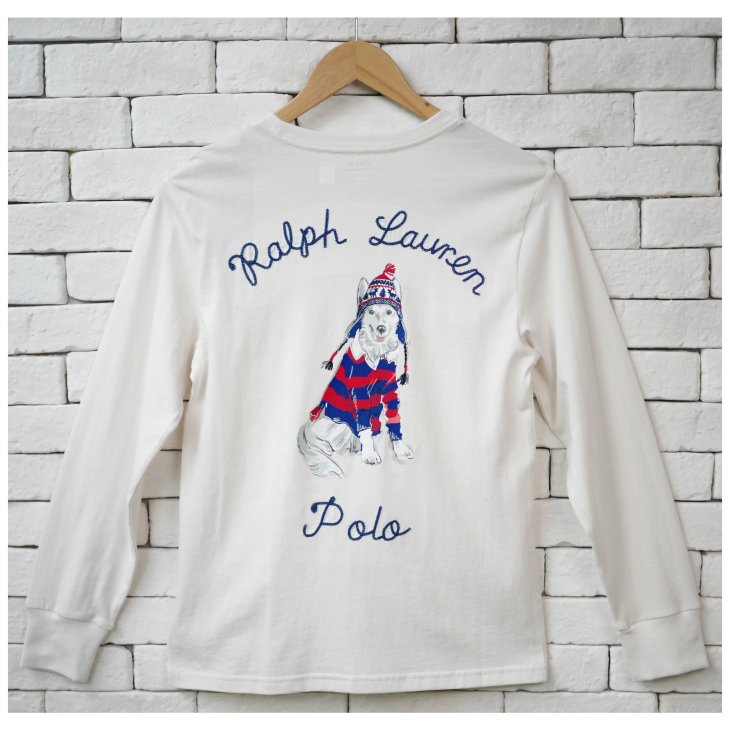 POLO RALPH LAUREN BOYS DOG PRINT COTTON LONG SLEEVE TEE