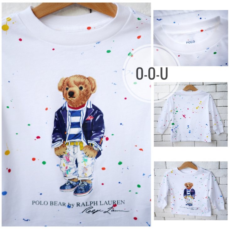 POLO RALPH LAUREN POLO BEAR KIDS PAINT SPLATTER LONG-SLEEVE T-SHIRT