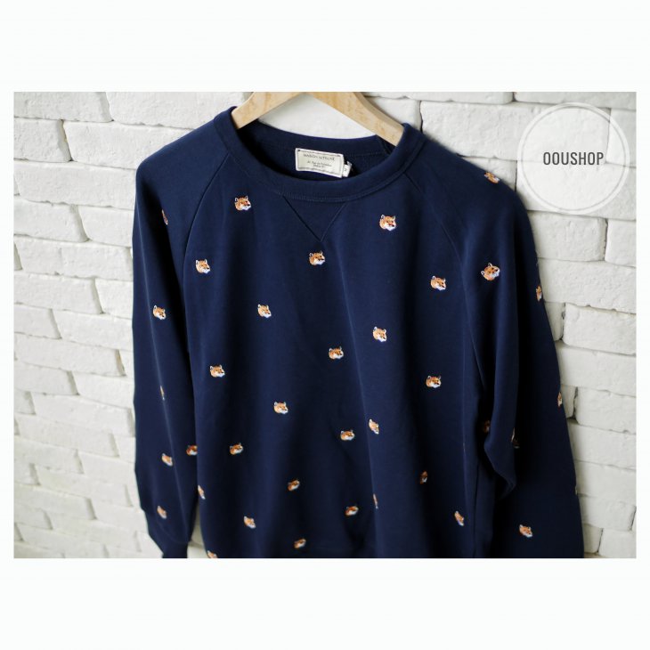 MAISON KITSUNÉ ALL-OVER FOX HEAD EMBROIDERY CREW SWEAT