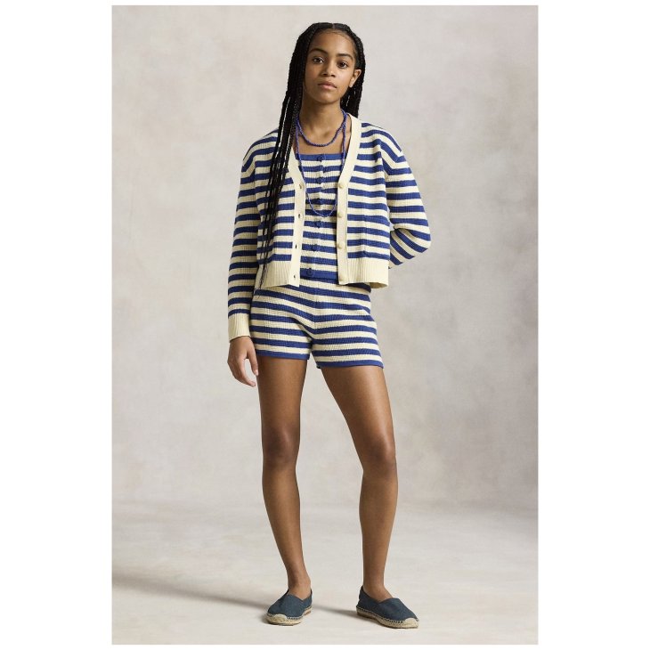 POLO RALPH LAUREN GIRLS STRIPED COTTON V-NECK CARDIGAN