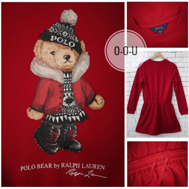 POLO RALPH LAUREN GIRLS POLO BEAR FLEECE DRESS