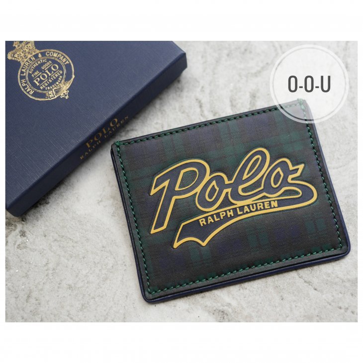 POLO RALPH LAUREN STRIPED LOGO LEATHER CARD CASE