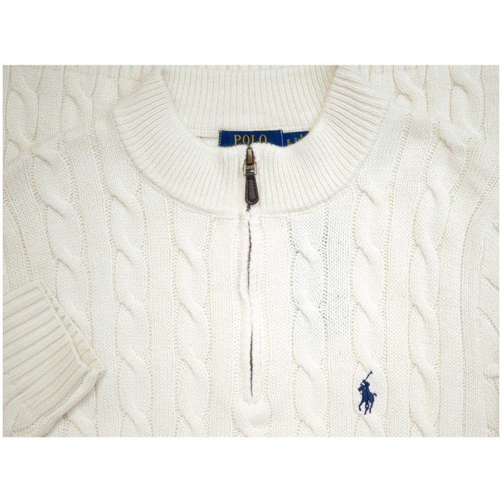 POLO RALPH LAUREN CABLE KNIT COTTON QUARTER ZIP SWEATER