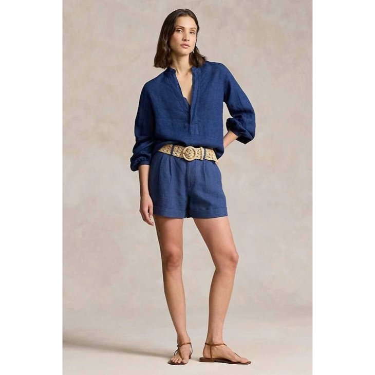 POLO RALPH LAUREN WOMEN PLEATED LINEN SHORT