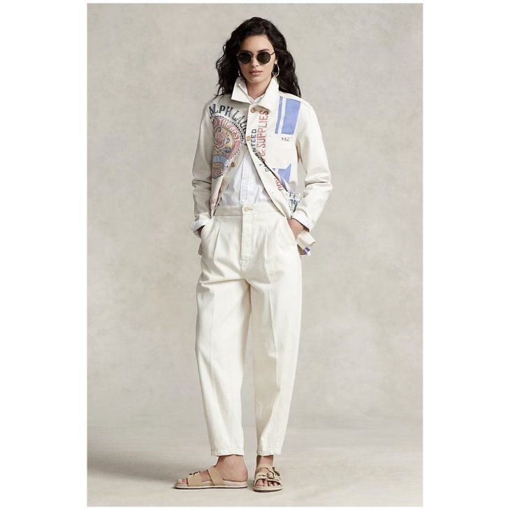 POLO RALPH LAUREN PLEATED COTTON HERRINGBONE PANT
