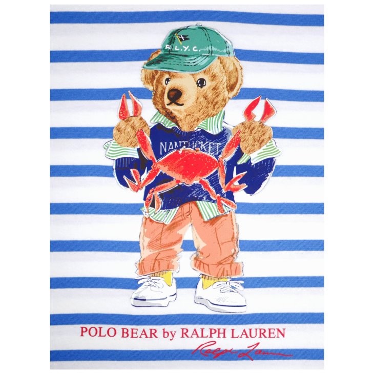 POLO RALPH LAUREN BOYS POLO BEAR STRIPED COTTON JERSEY TEE