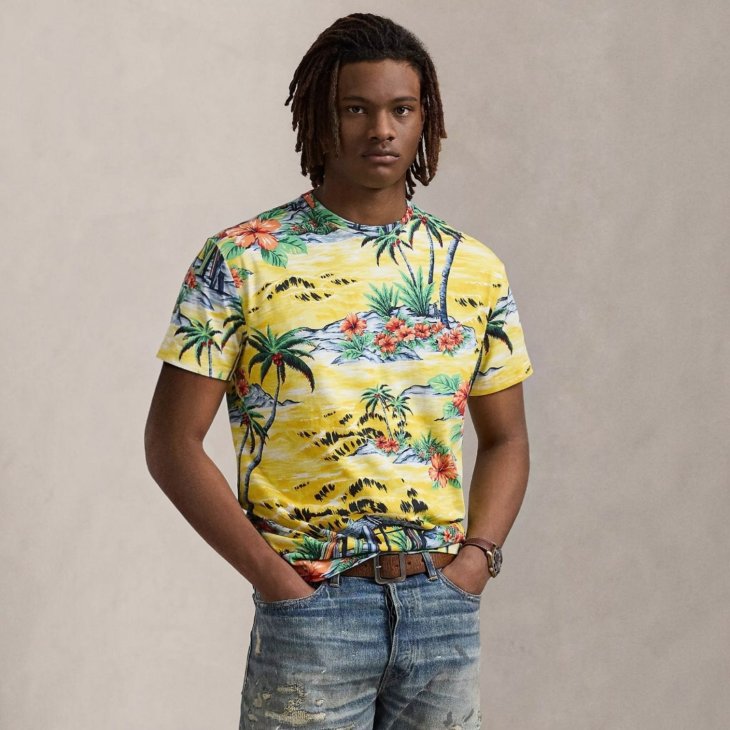 POLO RALPH LAUREN CUSTOM SLIM FIT BEACH-PRINT JERSEY T-SHIRT