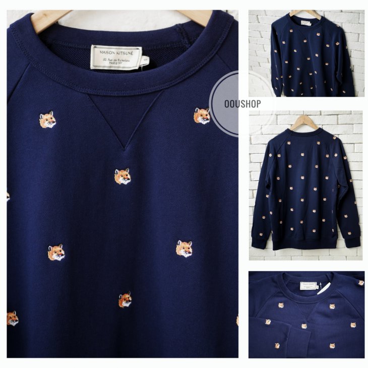 MAISON KITSUNÉ ALL-OVER FOX HEAD EMBROIDERY CREW SWEAT