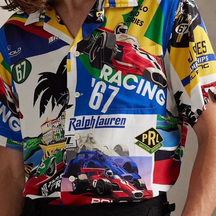 POLO RALPH LAUREN CLASSIC FIT RACING-PRINT CAMP SHIRT
