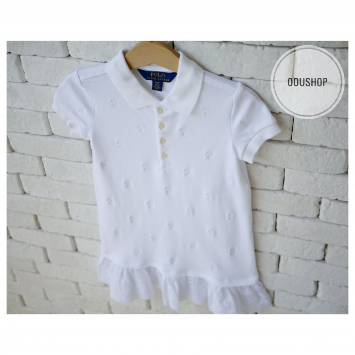 POLO RALPH LAUREN ALLOVER PONY KIDS EYELET STRETCH MESH POLO DRESS