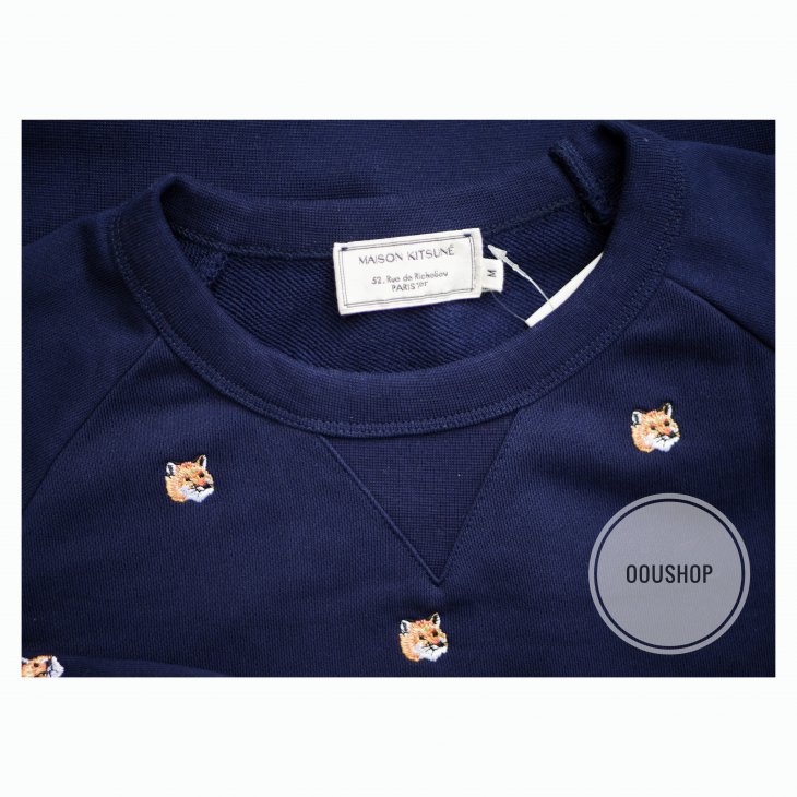 MAISON KITSUNÉ ALL-OVER FOX HEAD EMBROIDERY CREW SWEAT