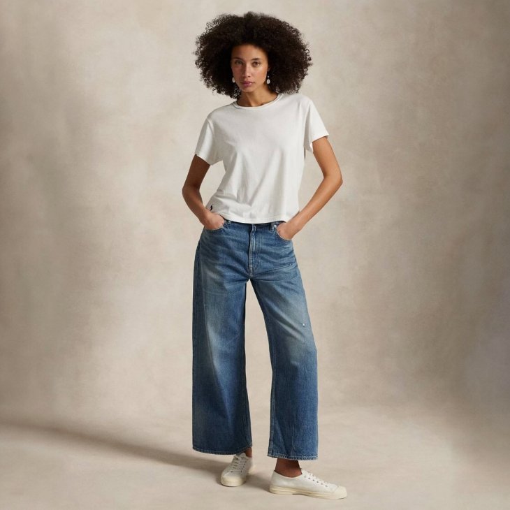 POLO RALPH LAUREN WOMEN CROPPED JERSEY CREW NECK TEE