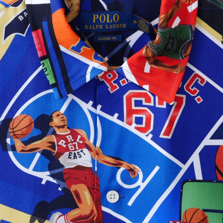POLO RALPH LAUREN CLASSIC FIT BASKETBALL PRINT CAMP SHIRT