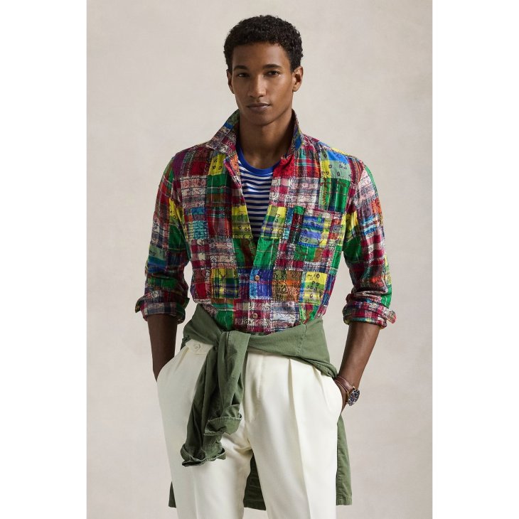 POLO RALPH LAUREN CLASSIC FIT PATCHWORK MADRAS CAMP SHIRT