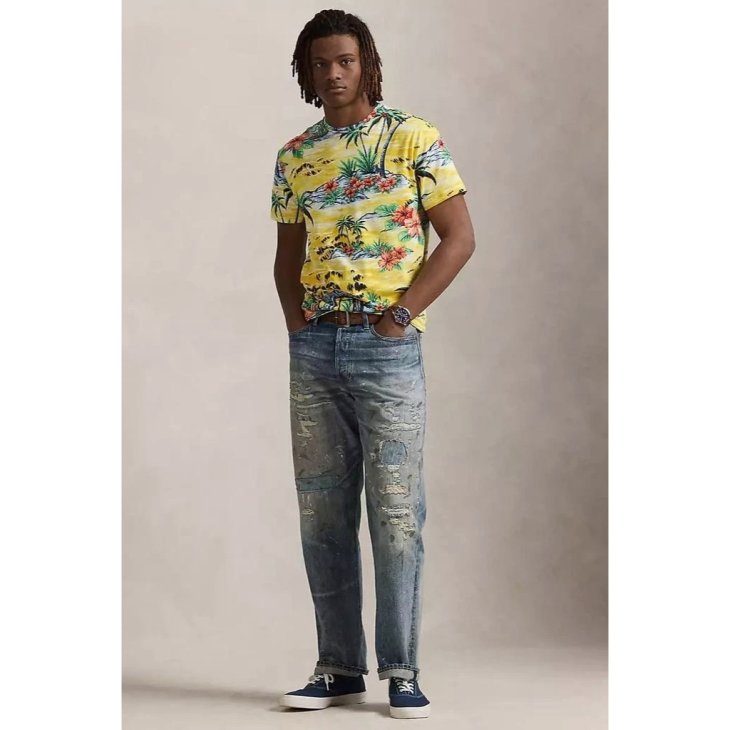 POLO RALPH LAUREN CUSTOM SLIM FIT BEACH-PRINT JERSEY T-SHIRT