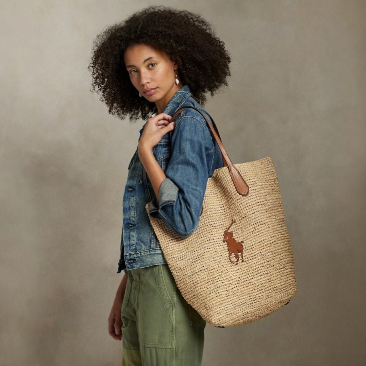 POLO RALPH LAUREN BIG PONY RAFFIA LARGE TOTE