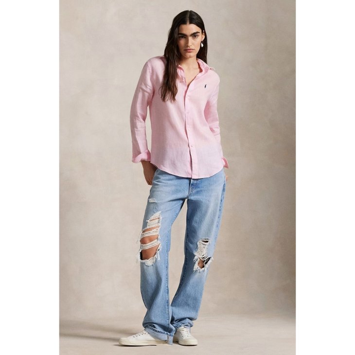 POLO RALPH LAUREN WOMEN CLASSIC FIT COTTON-LINEN SHIRT