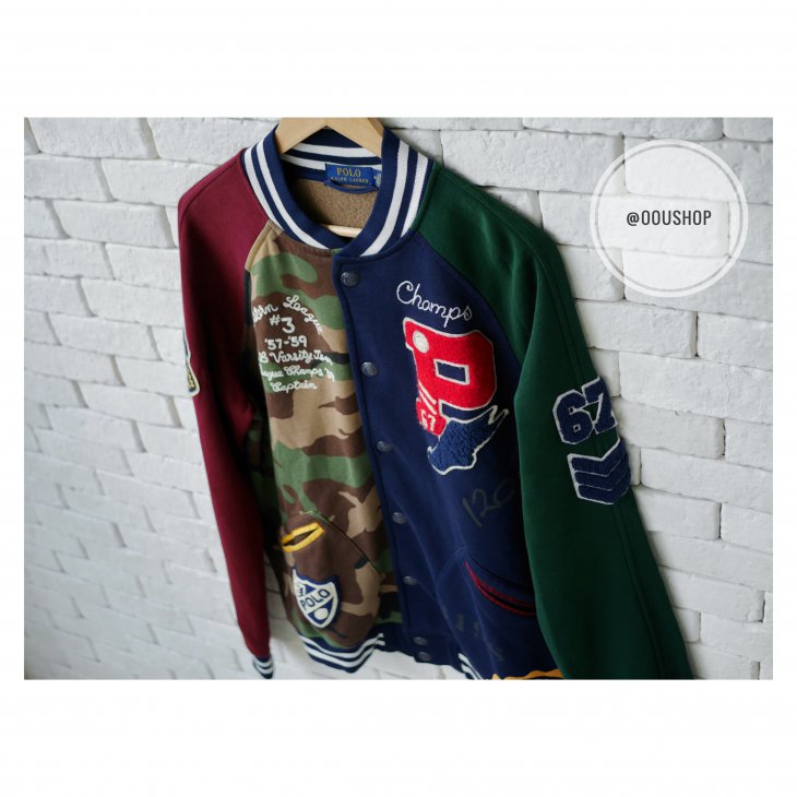POLO RALPH LAUREN TIGERS MILITARY CAMO PATCHWORK LETTERMAN BASEBALL JACKET