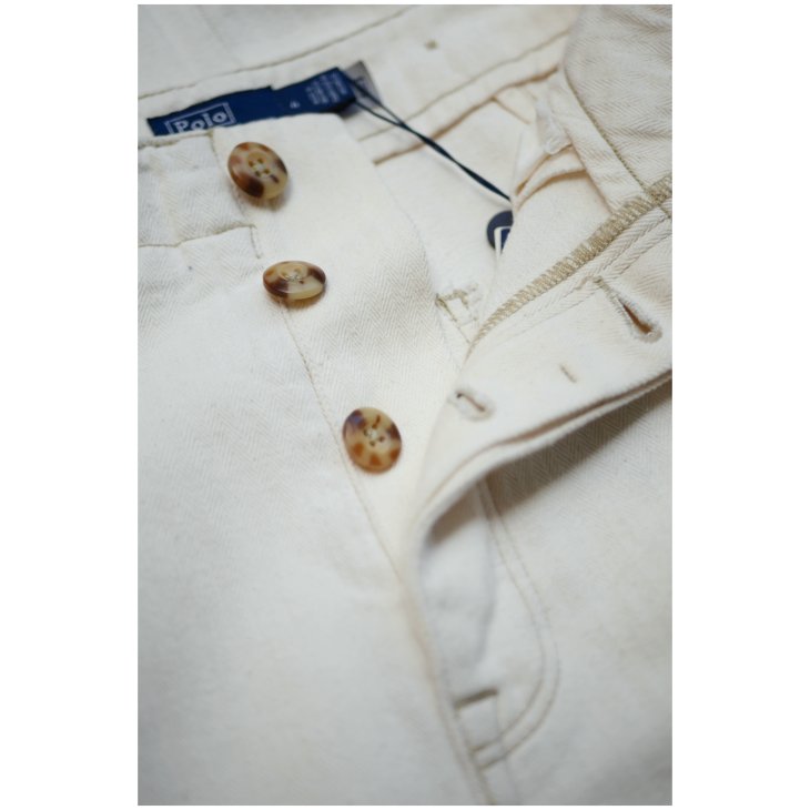 POLO RALPH LAUREN PLEATED COTTON HERRINGBONE PANT