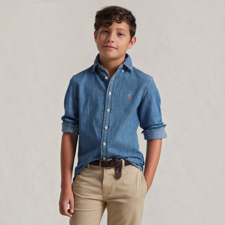 POLO RALPH LAUREN BOYS COTTON CHAMBRAY SHIRT