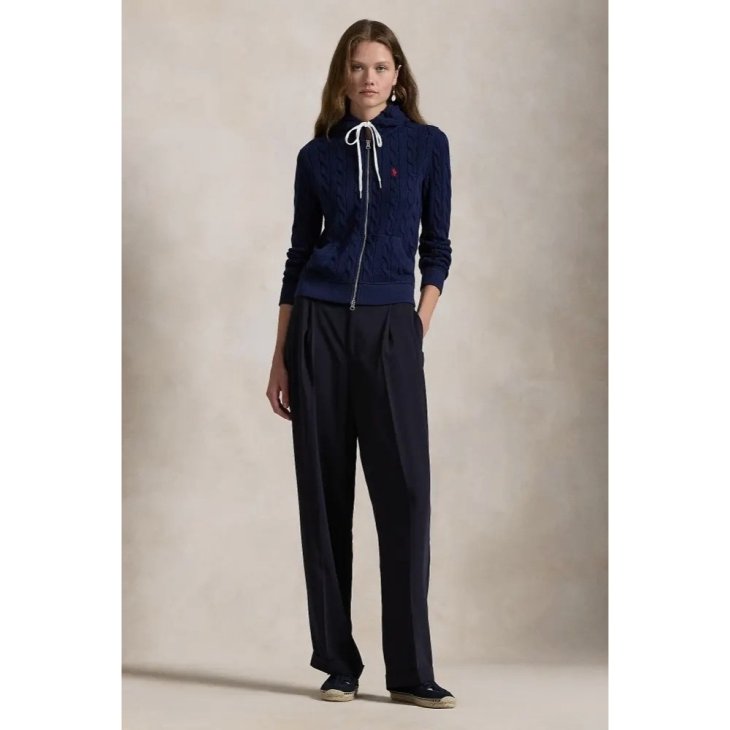 POLO RALPH LAUREN WOMEN CABLE-KNIT COTTON FULL ZIP HOODIE