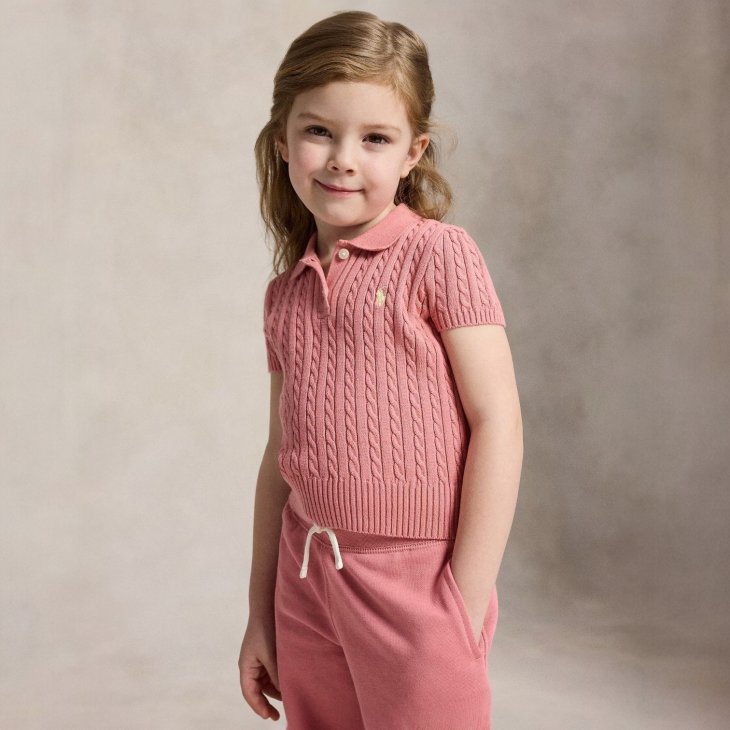 POLO RALPH LAUREN KIDS MINI-CABLE COTTON POLO SWEATER