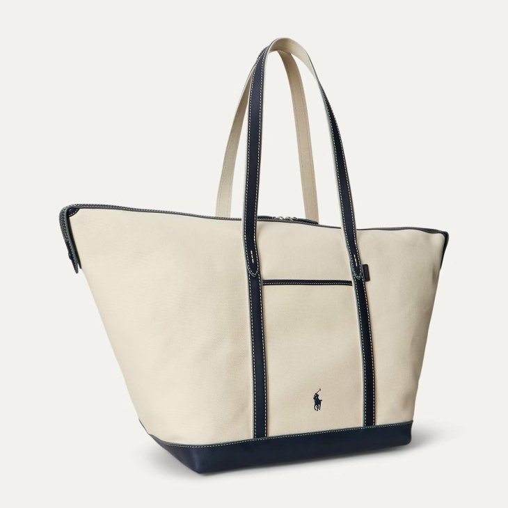 POLO RALPH LAUREN LEATHER-TRIM CANVAS LARGE SHOPPER TOTE